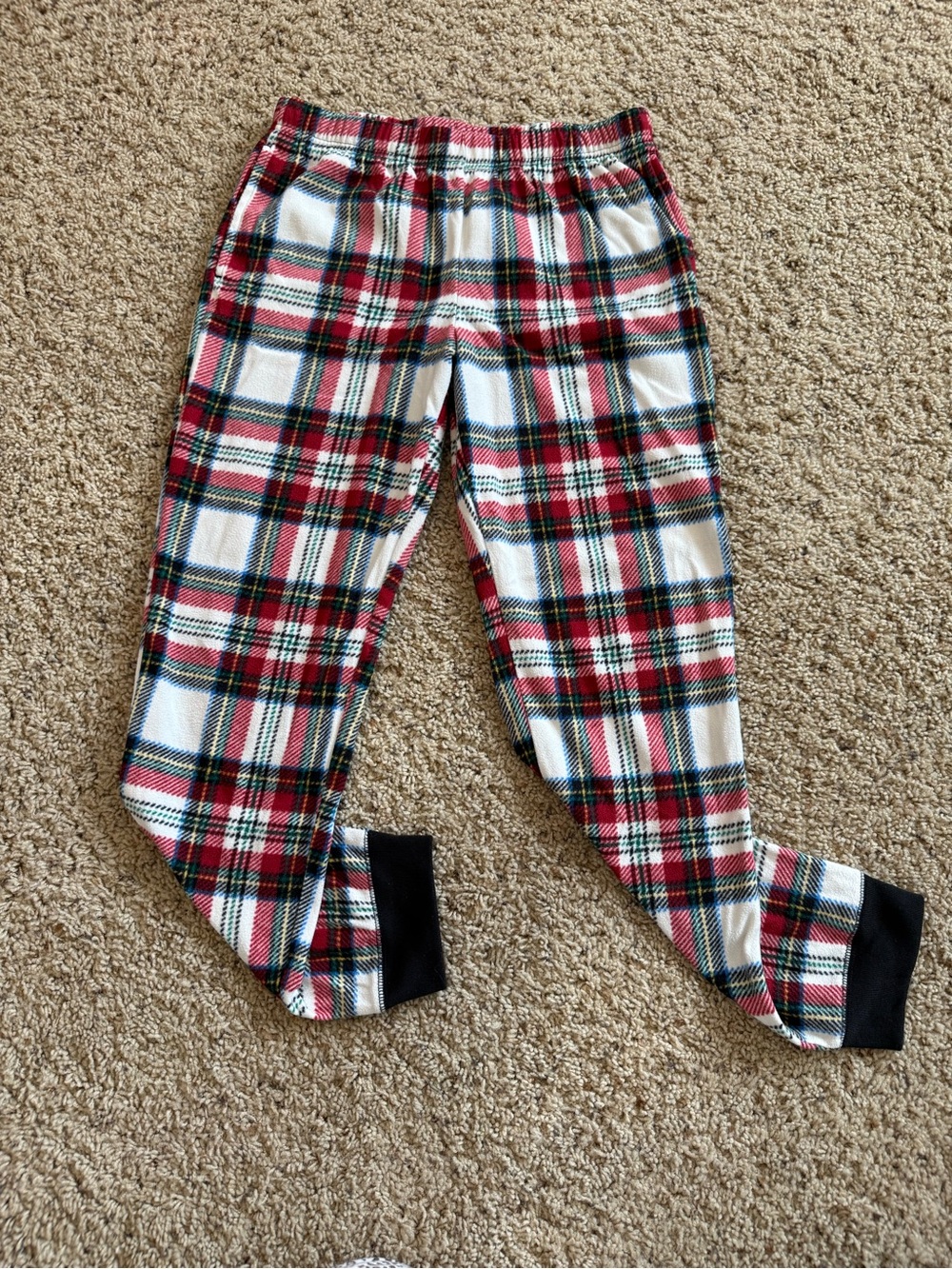 Old Navy Kids Red White Plaid Fleece Pajama Bottoms with Black Cuffs